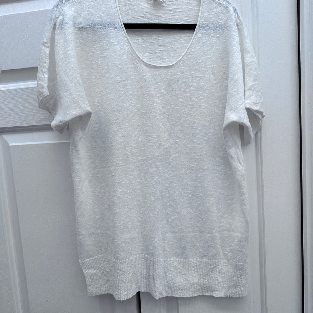 Eileen Fisher White Short Sleeve Knit Top M
